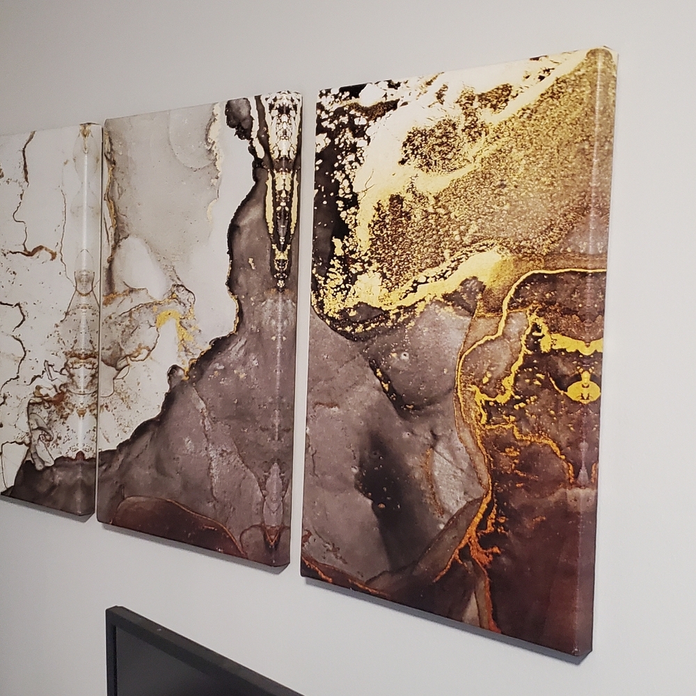 3X Beautiful FRAMED Marble Canvas Wall Art